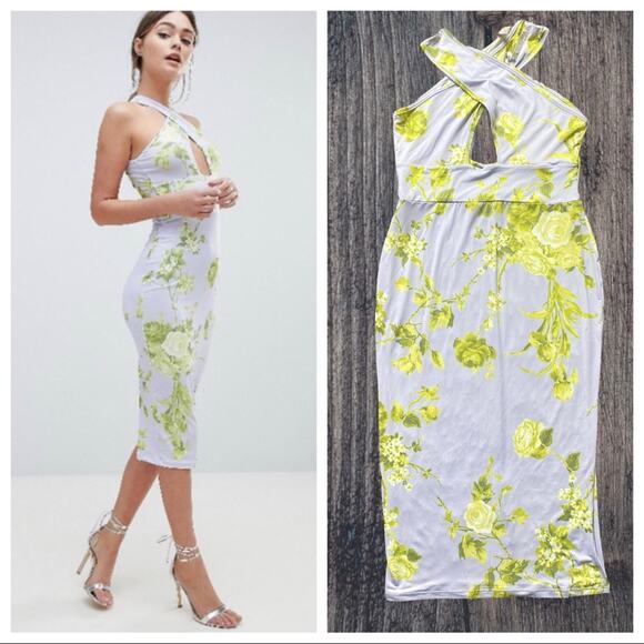 NWT ASOS STRETCH FLORAL BODYCON MIDI DRESS - Picture 1 of 6